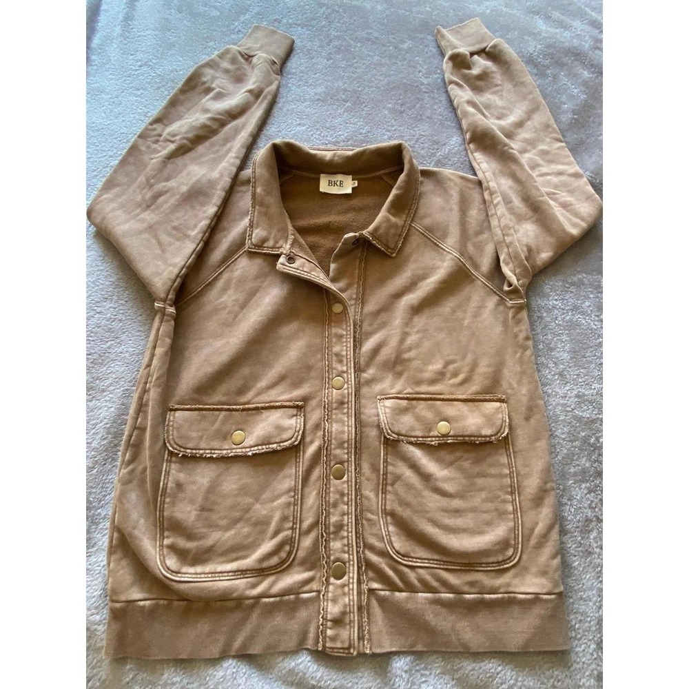 BKE Brown Tan Shacket Shirt Jacket M Snap Soft Pockets Travel s54